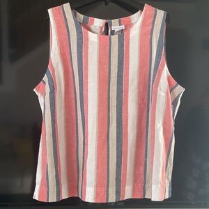 LINEN COTTON BLEND VERTICAL STRIPES SLEEVELESS TOP